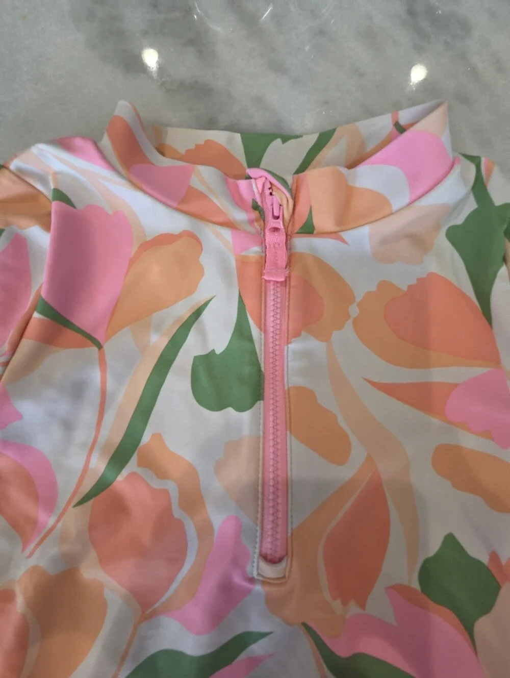 Carter's Long-Sleeve Floral Rashguard Swim One-Piece - Pink, Orange & Green